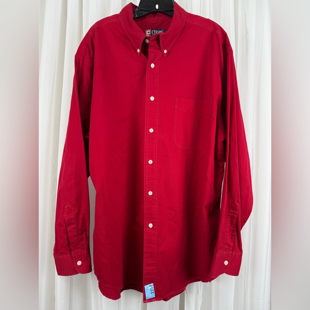 Chaps Ralph Lauren Vintage Red Button Down Shirt Mens XL Cotton Long Sleeve